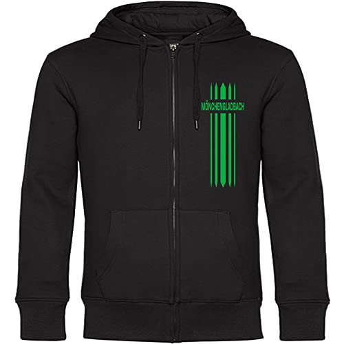 VIMAVERTRIEB® Kapuzen Sweatshirt Jacke Mönchengladbach - Streifen - Druck: grün - Shirt Pulli Fußball Fanartikel Fanshop - Größe: S schwarz von VIMAVERTRIEB