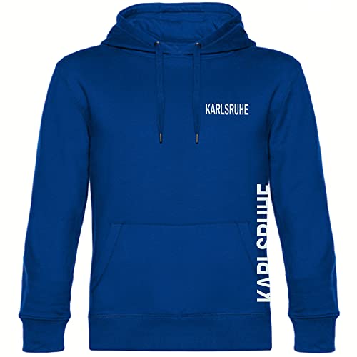 VIMAVERTRIEB® Kapuzen Sweatshirt Karlsruhe - Brust & Seite - Druck: weiß - Shirt Pulli Hoodie Fußball Fanartikel Fanshop - Größe: XXL blau von VIMAVERTRIEB