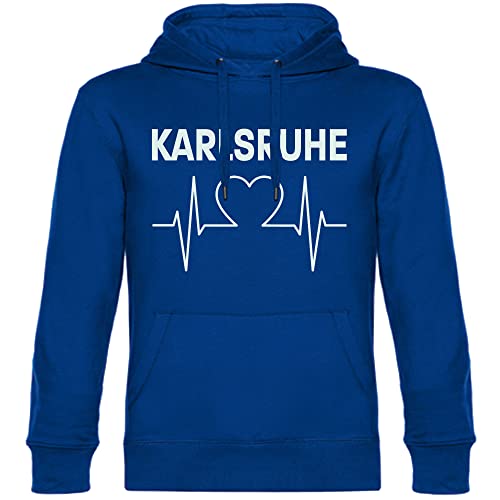 VIMAVERTRIEB® Kapuzen Sweatshirt Karlsruhe - Herzschlag - Druck: weiß - Shirt Pulli Hoodie Fußball Fanartikel Fanshop - Größe: S blau von VIMAVERTRIEB
