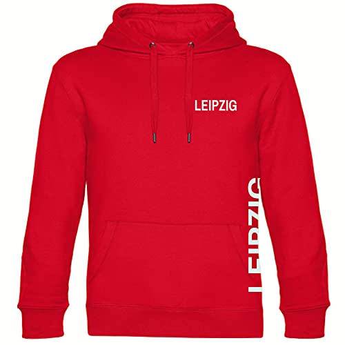 VIMAVERTRIEB® Kapuzen Sweatshirt Leipzig - Brust & Seite - Druck: weiß - Shirt Pulli Hoodie Fußball Fanartikel Fanshop - Größe: S rot von VIMAVERTRIEB