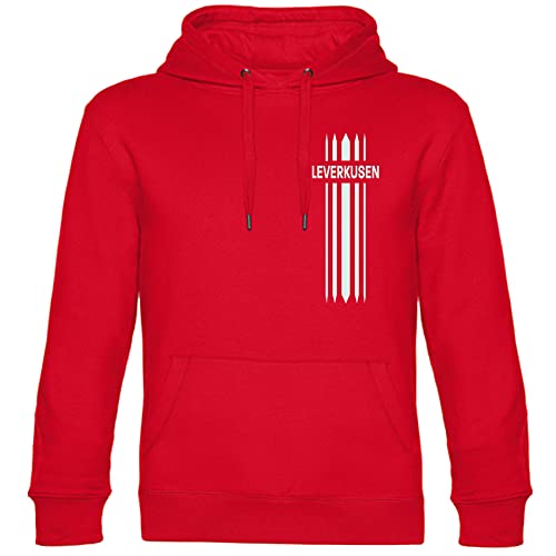 VIMAVERTRIEB® Kapuzen Sweatshirt - Leverkusen - Herzschlag - Druck weiß - Love Pullover Fanartikel - Größe L rot von VIMAVERTRIEB