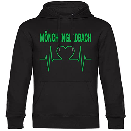 VIMAVERTRIEB® Kapuzen Sweatshirt Mönchengladbach - Herzschlag - Druck: grün - Shirt Pulli Hoodie Fußball Fanartikel Fanshop - Größe: 3XL schwarz von VIMAVERTRIEB