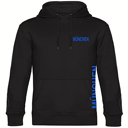 VIMAVERTRIEB® Kapuzen Sweatshirt München - Brust & Seite - Druck: blau - Shirt Pulli Hoodie Fußball Fanartikel Fanshop - Größe: XXL schwarz von VIMAVERTRIEB