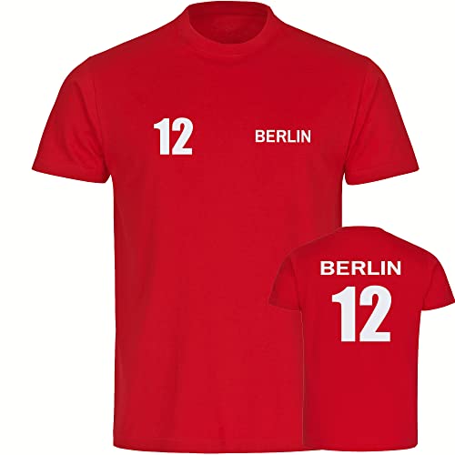 VIMAVERTRIEB® Kinder T-Shirt Berlin - Trikot 12 - Druck: weiß - Shirt Jungen Mädchen Fußball Fanartikel Fanshop - Größe: 164 rot von VIMAVERTRIEB