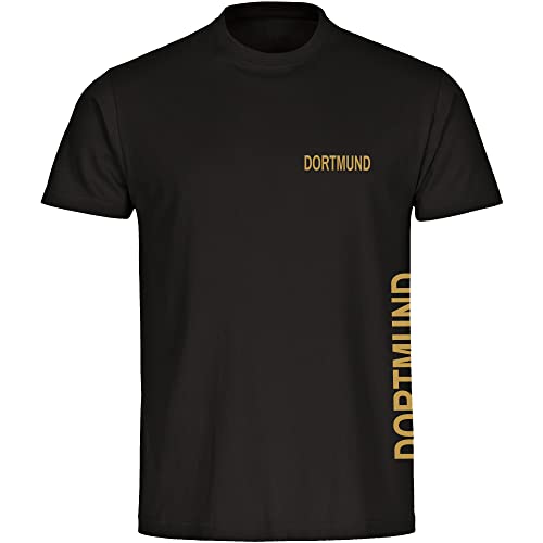 VIMAVERTRIEB® Kinder T-Shirt Dortmund - Brust & Seite - Druck: Gold metallik - Shirt Jungen Mädchen Fußball Fanartikel Fanshop - Größe: 176 schwarz von VIMAVERTRIEB