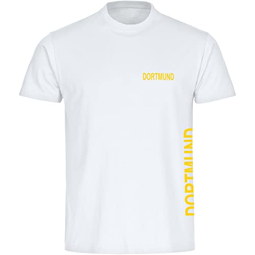 VIMAVERTRIEB® Kinder T-Shirt Dortmund - Brust & Seite - Druck: gelb - Shirt Jungen Mädchen Fußball Fanartikel Fanshop - Größe: 152 weiß von VIMAVERTRIEB