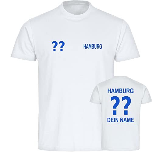 VIMAVERTRIEB® Kinder T-Shirt Hamburg - Trikot mit Deinem Namen und Nummer - Druck: blau - Shirt Jungen Mädchen Wunschtext - Größe: 140 weiß von VIMAVERTRIEB
