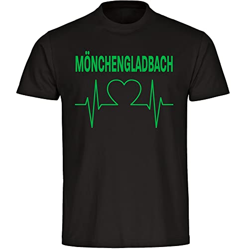 VIMAVERTRIEB® Kinder T-Shirt Mönchengladbach - Herzschlag - Druck: grün - Shirt Jungen Mädchen Fußball Fanartikel Fanshop - Größe: 140 schwarz von VIMAVERTRIEB