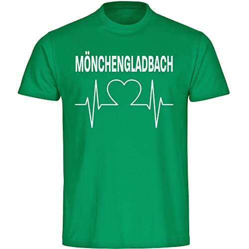 VIMAVERTRIEB® Kinder T-Shirt Mönchengladbach - Herzschlag - Druck: weiß - Shirt Jungen Mädchen Fußball Fanartikel Fanshop - Größe: 164 grün von VIMAVERTRIEB