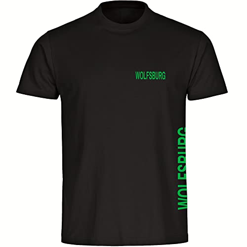 VIMAVERTRIEB® Kinder T-Shirt Wolfsburg - Brust & Seite - Druck: grün - Shirt Jungen Mädchen Fußball Fanartikel Fanshop - Größe: 140 schwarz von VIMAVERTRIEB