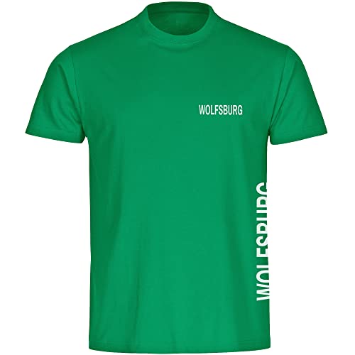 VIMAVERTRIEB® Kinder T-Shirt Wolfsburg - Brust & Seite - Druck: weiß - Shirt Jungen Mädchen Fußball Fanartikel Fanshop - Größe: 140 grün von VIMAVERTRIEB