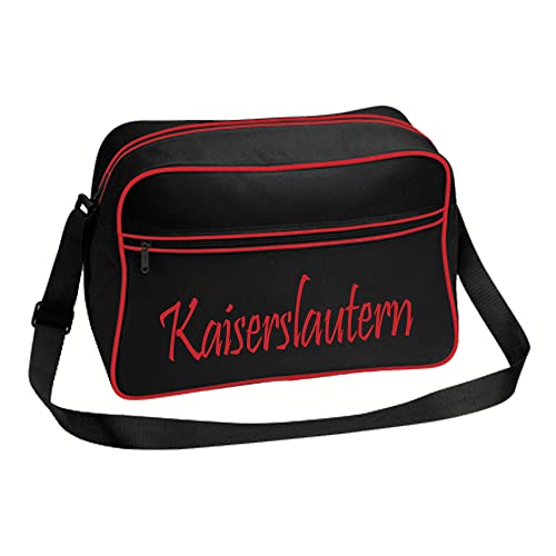 VIMAVERTRIEB® Retrotasche breit Kaiserslautern - Schriftzug - Druck: rot - Tasche Umhängetasche Fußball Fanartikel Fanshop - schwarz/rot von VIMAVERTRIEB