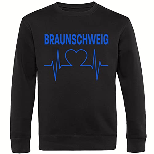 VIMAVERTRIEB® Sweatshirt Braunschweig - Herzschlag - Druck: blau - Shirt Pullover Pulli Fußball Fanartikel Fanshop - Größe: L schwarz-2 von VIMAVERTRIEB