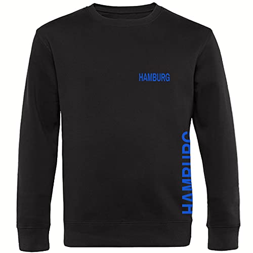 VIMAVERTRIEB® Sweatshirt Hamburg - Brust & Seite - Druck: blau - Shirt Pullover Pulli Fußball Fanartikel Fanshop - Größe: S schwarz von VIMAVERTRIEB