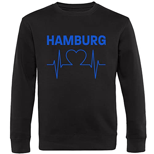 VIMAVERTRIEB® Sweatshirt Hamburg - Herzschlag - Druck: blau - Shirt Pullover Pulli Fußball Fanartikel Fanshop - Größe: XL schwarz von VIMAVERTRIEB