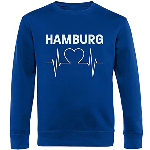 VIMAVERTRIEB® Sweatshirt Hamburg - Herzschlag - Druck: weiß - Shirt Pullover Pulli Fußball Fanartikel Fanshop - Größe: XXL blau von VIMAVERTRIEB