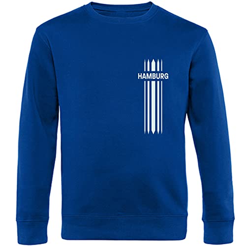 VIMAVERTRIEB® Sweatshirt Hamburg - Streifen - Druck: weiß - Shirt Pullover Pulli Fußball Fanartikel Fanshop - Größe: M blau von VIMAVERTRIEB