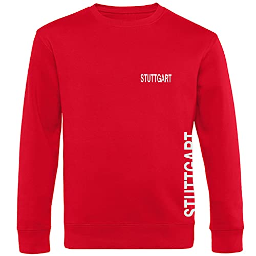 VIMAVERTRIEB® Sweatshirt Stuttgart - Brust & Seite - Druck: weiß - Shirt Pullover Pulli Fußball Fanartikel Fanshop - Größe: M rot von VIMAVERTRIEB