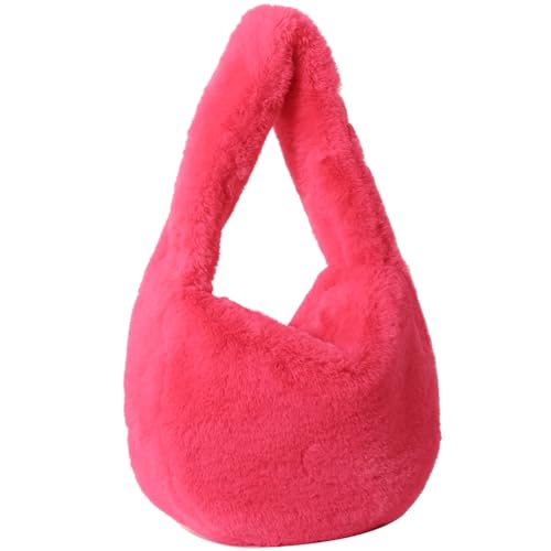 VIMAZ Frauen Fuzzy Umhängetasche Reißverschluss Kunstfell Tote Weiche Plüsch Telefon Tasche Flauschige Hobo Tasche Casual Herbst Winter, rosarot, 35*25*10.5cm/13.78*9.84*4.13in von VIMAZ