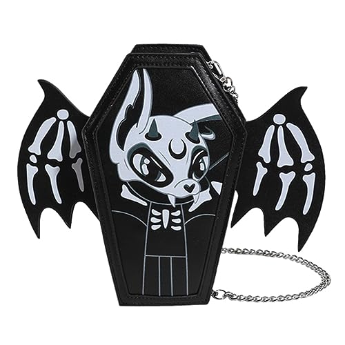 VIMAZ Frauen Sarg Satchel Geldbörse Cartoon Fledermaus Crossbody Beutel Reißverschluss Multifunktionale Gurt Verstellbare PU Leder Halloween Vielseitige Tasche, Schwarz , von VIMAZ