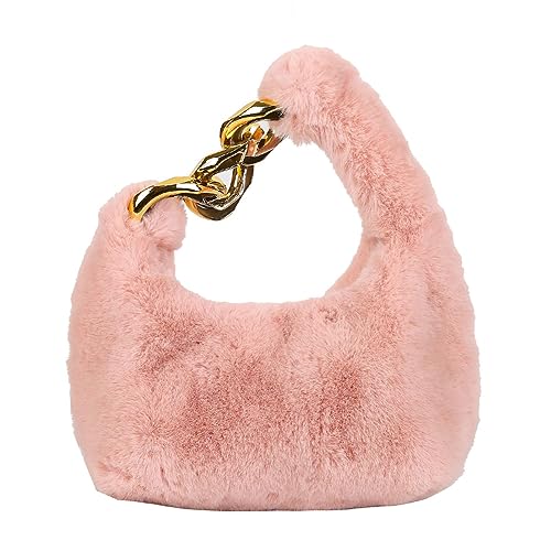 VIMAZ Modische Plüsch-Hobo-Tasche, Reißverschluss, weich, mit Fächern, Winter-Geldbörsen, Damen, Freizeit, Tragetasche, große Kapazität für Shopping, Dating, Reisen, rose, von VIMAZ