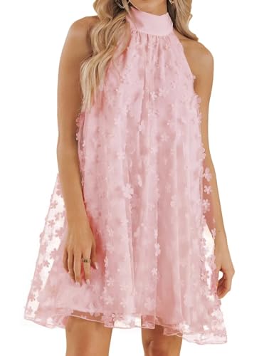 VIMPUNEC 2024 Damen Sommerkleid, Hochzeitsgäste, formelle Kleider, Cocktailkleid, Neckholder, Swing-Kleid, niedlich, A-Linie, Mini-Heimkehr-Kleid, Pink, Klein von VIMPUNEC