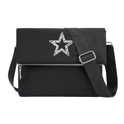 VIMUTI Kleine Umhängetasche Damen, Handtasche Damen Schwarz Nylon Crossbody Bag Damen Reisetasche Mit Erweitertem Verstellbarem Schultergurt (Stars) von VIMUTI