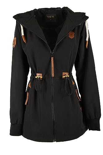 Damen Jacke Parka Anorak Mantel Outdoor Wasserabweisend Anker Punkte M-3XL (3XL, Schwarz-9921) von VIN TE
