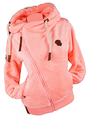 Damen Kuschel Teddy Fleece Sweat Jacke Kapuze Hoodie Velour Velvet Übergangsjacke Uni S-3XL (as3, alpha, 3x_l, regular, regular, Rosa-1888) von VIN TE