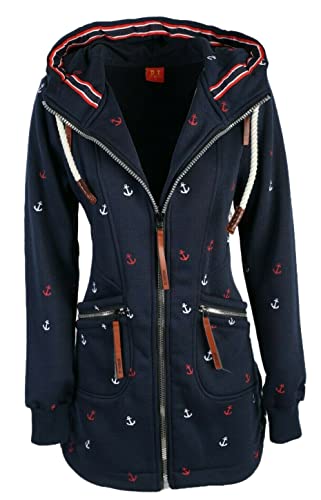 Damen Sweat Parka Mantel Jacke Kapuze Fleece gefüttert Hoodie Anker M L XL 2XL (Blau, XXL) von VIN TE