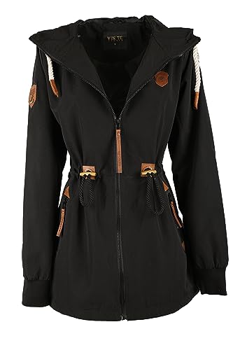 VIN TE Damen Jacke Parka Anorak Mantel Outdoor Wasserabweisend Anker Punkte M-3XL (XXL, Schwarz-9921) von VIN TE