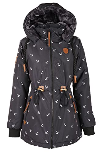 VIN TE Damen Jacke Parka Anorak Mantel Outdoor Wasserabweisend Teddyfell-Futter gefüttert Anker M-3XL (as3, alpha, 3x_l, regular, regular, Schwarz-9919) von VIN TE