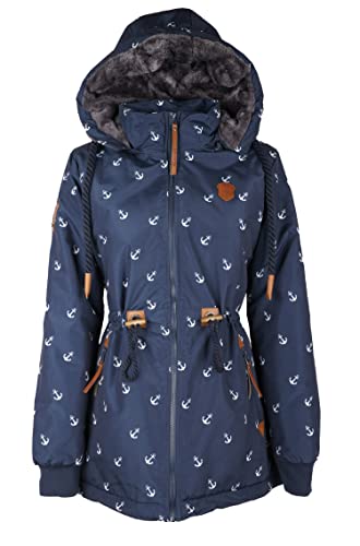 VIN TE Damen Jacke Parka Anorak Mantel Outdoor Wasserabweisend Teddyfell-Futter gefüttert Anker M-3XL (as3, alpha, l, regular, regular, Blau-9919) von VIN TE