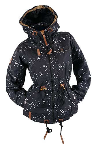 VIN TE Damen Jacke Parka Anorak Mantel Outdoor Wasserabweisend wattiert gefüttert Sterne Star M-3XL (L, Schwarz-1833) von VIN TE