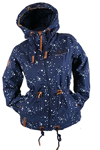 VIN TE Damen Jacke Parka Anorak Mantel Outdoor Wasserabweisend wattiert gefüttert Sterne Star M-3XL (XL, Blau-1833) von VIN TE