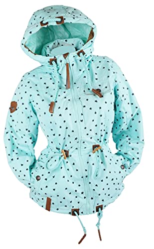 VIN TE Damen Jacke Parka Anorak Mantel Outdoor Wasserabweisend wattiert gefüttert Sterne Star M-3XL (XL, Türkis-1832) von VIN TE