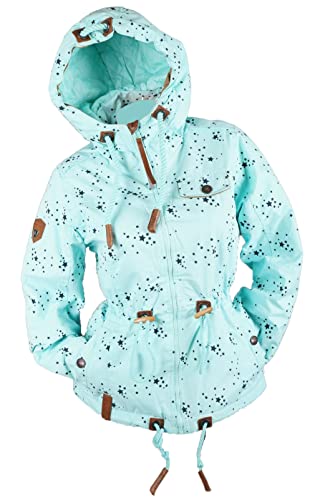 VIN TE Damen Jacke Parka Anorak Mantel Outdoor Wasserabweisend wattiert gefüttert Sterne Star M-3XL (XXL, Türkis-1833) von VIN TE