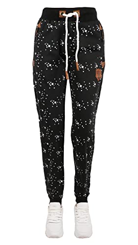 VIN TE Damen Jogginghose Hose Jogpants Thermo Fleece gefüttert Sweat Freizeit Anker Pfote Sterne oder Uni S-3XL (as3, Alpha, s, Regular, Regular, Schwarz-21021) von VIN TE