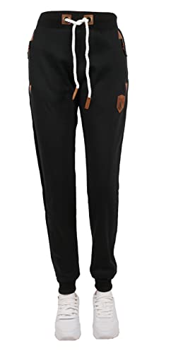 VIN TE Damen Jogginghose Hose Jogpants Thermo Fleece gefüttert Sweat Freizeit Anker Pfote Sterne oder Uni S-3XL (as3, Alpha, x_l, Regular, Regular, Schwarz-21022) von VIN TE