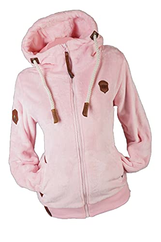 VIN TE Damen Kuschel Teddy Fleece Sweat Jacke Kapuze Hoodie Übergangsjacke Uni M-3XL (Hellrosa, 3XL) von VIN TE