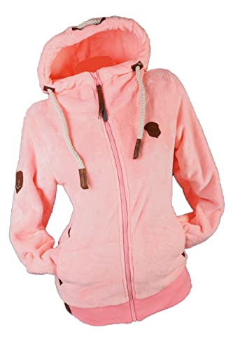 VIN TE Damen Kuschel Teddy Fleece Sweat Jacke Kapuze Hoodie Übergangsjacke Uni M-3XL (Rosa, L) von VIN TE