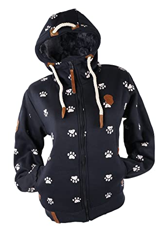 VIN TE Damen Sweat Jacke Hoodie Kapuze dick gefüttert Teddyfell Futter UNI oder mit Anker Muster M - 3XL (as3, alpha, 3x_l, regular, regular, Blau-9947) von VIN TE