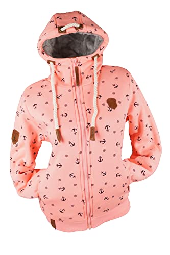 VIN TE Damen Sweat Jacke Hoodie Kapuze dick gefüttert Teddyfell Futter UNI oder mit Anker Muster M - 3XL (as3, alpha, l, regular, regular, Rosa-21018, L) von VIN TE