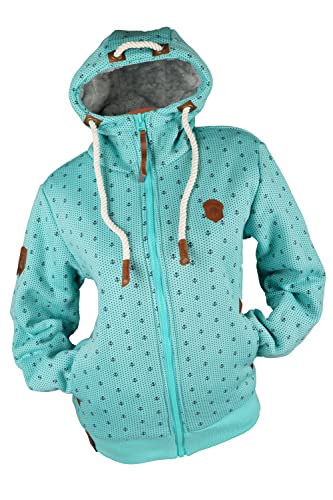 VIN TE Damen Sweat Jacke Hoodie Kapuze dick gefüttert Teddyfell Futter UNI oder mit Anker Muster M - 3XL (as3, alpha, m, regular, regular, Aquablau-9916, M) von VIN TE