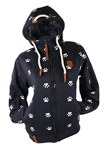 VIN TE Damen Sweat Jacke Hoodie Kapuze dick gefüttert Teddyfell Futter UNI oder mit Anker Muster M - 3XL (as3, alpha, m, regular, regular, Blau-9947) von VIN TE