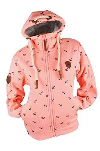 VIN TE Damen Sweat Jacke Hoodie Kapuze dick gefüttert Teddyfell Futter UNI oder mit Anker Muster M - 3XL (as3, alpha, m, regular, regular, Rosa-21058) von VIN TE