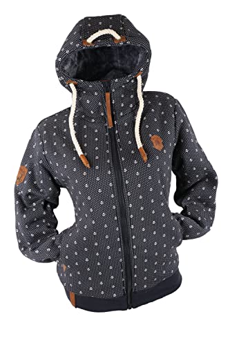 VIN TE Damen Sweat Jacke Hoodie Kapuze dick gefüttert Teddyfell Futter UNI oder mit Anker Muster M - 3XL (as3, alpha, xx_l, regular, regular, Blau-9916, XXL) von VIN TE