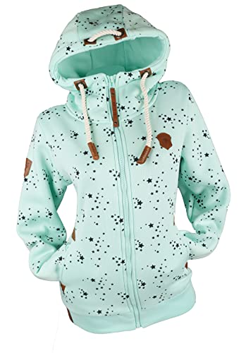 VIN TE Damen Sweat Jacke Kapuze Hoodie Fleece Übergangsjacke Anker Meliert Gestreift oder Unifarben S-7XL (as3, alpha, 3x_l, regular, regular, Türkis-Sterne1900) von VIN TE