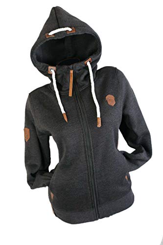 VIN TE Damen Sweat Jacke Kapuze Hoodie Fleece Übergangsjacke Anker Meliert Gestreift oder Unifarben S-7XL (as3, Alpha, 4X_l, Regular, Regular, Anthrazit-Uni1739) von VIN TE