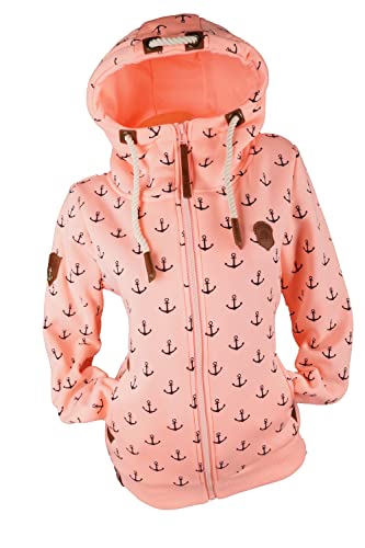 VIN TE Damen Sweat Jacke Kapuze Hoodie Fleece Übergangsjacke Anker Meliert Gestreift oder Unifarben S-7XL (as3, alpha, 4x_l, regular, regular, Rosa-2080) von VIN TE